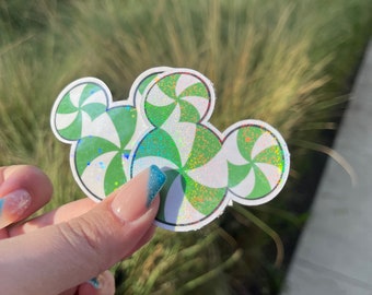 Peppermint Mouse Head Sticker- Green and White