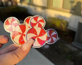 Peppermint Mouse Head Sticker- Red and White