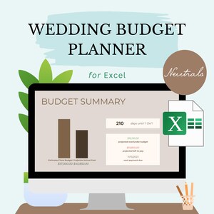 Può includere: Uno schermo di computer che mostra un foglio di calcolo di pianificazione del budget di nozze in Excel. Il foglio di calcolo mostra un grafico a barre che confronta il budget totale stimato di $ 57.000,00 con il costo effettivo previsto di $ 40.850,00. Il foglio di calcolo mostra anche un budget previsto in eccesso/in difetto di $ 16.150,00, un importo previsto da pagare di $ 19.000,00 e una data di scadenza del prossimo pagamento del 1/15/2023.