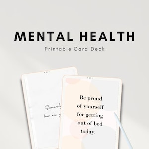 Diário de Saúde Mental PLR | Baralho de Afirmações Diárias de Saúde Mental – Cartões de Autocuidado para Imprimir para Ansiedade, Burnout e Atenção Plena