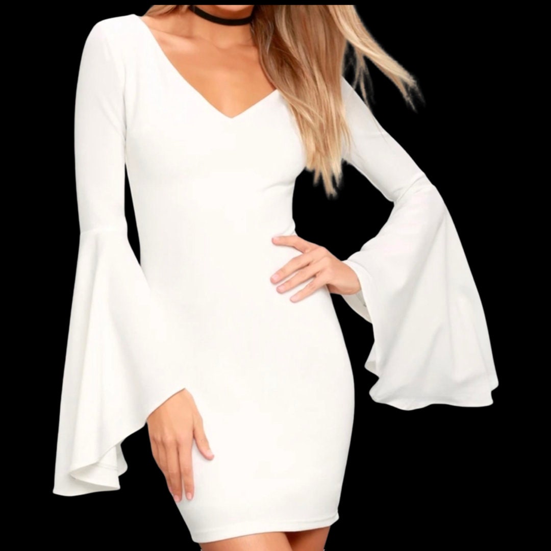 Bell Sleeve White Dress -  Canada