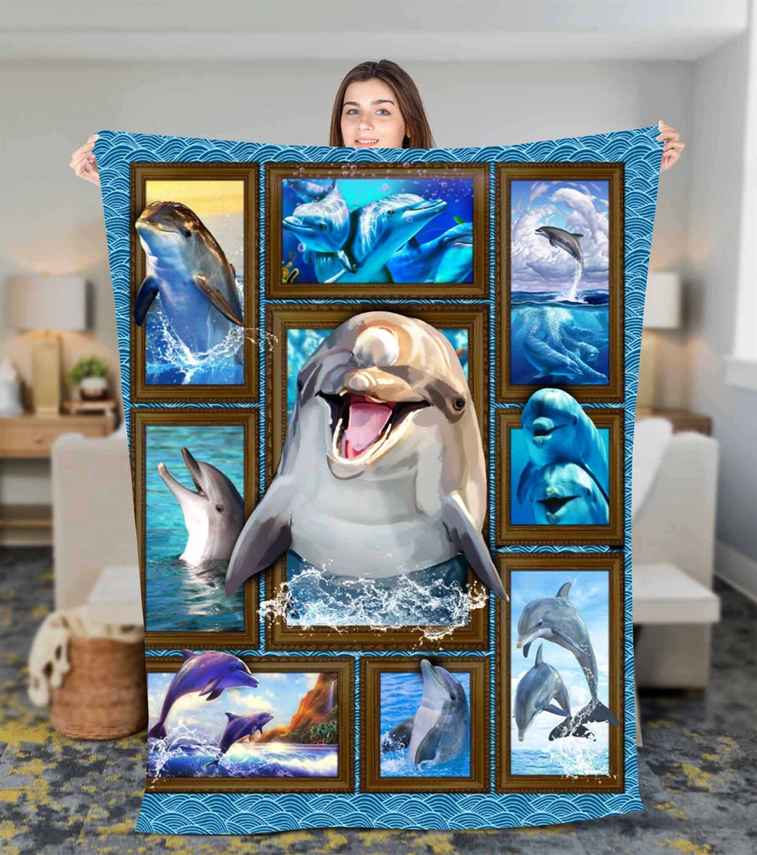 Dolphin Blanket Dolphin Fleece Sherpa Blanket Christmas Etsy