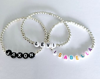 925 Sterling silver stack of 3 personalized name beaded bracelets/ Custom name bracelet/ Name Bracelet