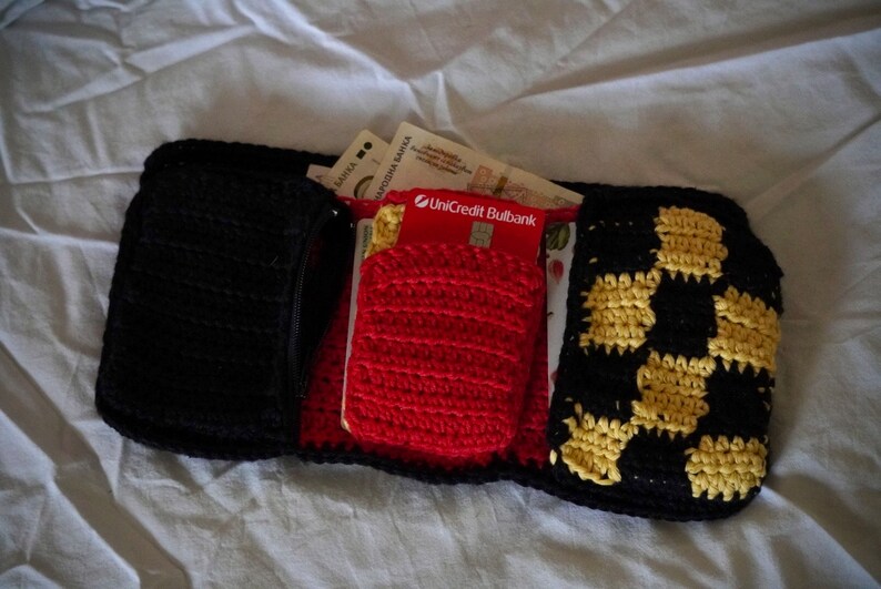 Crochet Walletmade TO ORDER Wallet With Flames, Edgy Wallet, Flaming Wallet, Y2k Wallet, Velcro