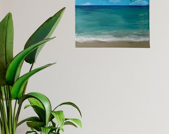 Hand-Painted Beach Scene Acrylic Painting - Coastal Wall Art, Ocean Waves, Seascape Decor, Nautical Home Accent