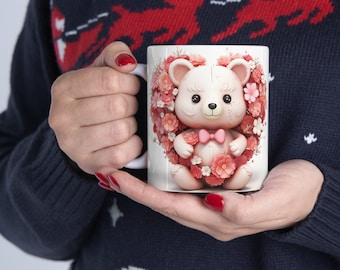 Teddy Bear Hugs and Blooms: Adorable Artistry Custom Art Coffee Mug Design