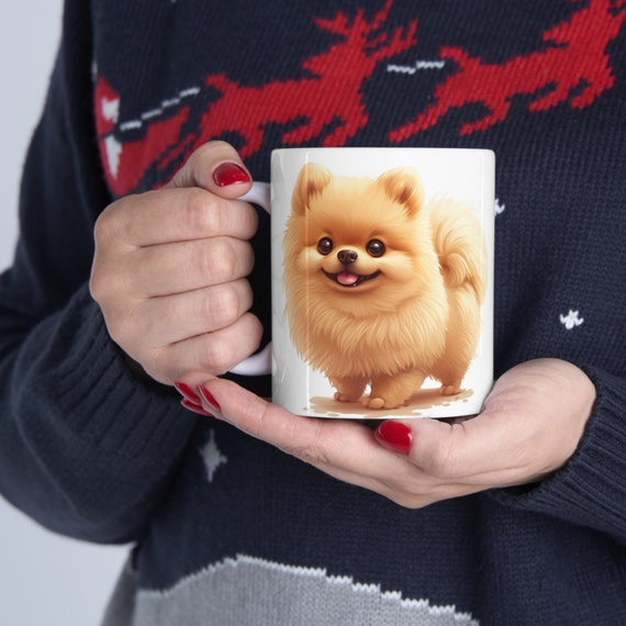 Tazza In Ceramica Con Stampa Acquerello Cane - Pomerania, Lavabile In Lavastoviglie, Stampata A Mano UK