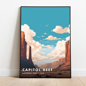 Capitol Reef National Park Print | Majestic Red Rock Wall Art | Nature Enthusiast&#39;s Decor | Utah Hiking Adventure Poster