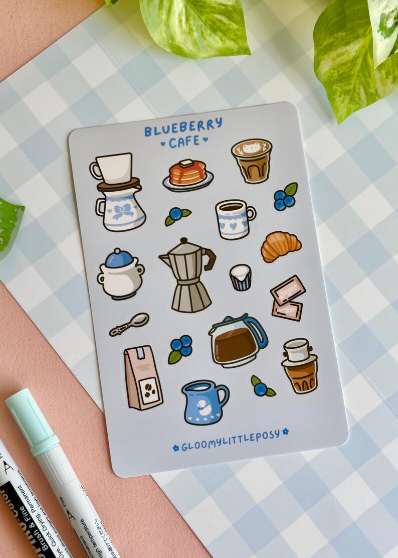 Blueberry Cafe Sticker Sheet - Etsy