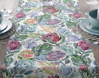 Floral Table Runner, Protea Table Runner, Flowers Print Table Runner, Pink Floral Table Decoration, Purple Table Runner, Spring runner