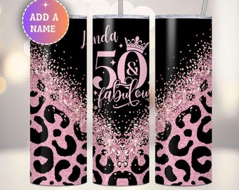 Personalized 50th Birthday Tumbler, Custom 50 & Fabulous Cup, 50th Birthday for Her, 50th Birthday Mom, Milestone Birthday Travel Mug