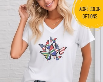 SOUTH AFRICA FLAG V-Neck Shirt, South Africa tshirt,  South african flag t-shirt, South African flag Tee, South Africa flag shirt for her