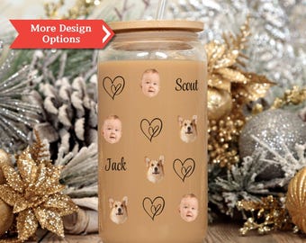 Custom Face Glass Cup, Personalized Photo Glass Tumbler, Custom Pet Portrait Cup, Dog Face Iced Coffee Glass, Cat Face Gift, Baby Face Cup