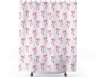 Coquette Bow Shower Curtain, Pink Bow Shower Curtains for girl, Grandmillenial Bathroom Decor, Chinoiserie Chic Preppy Bathroom, Girly Bath