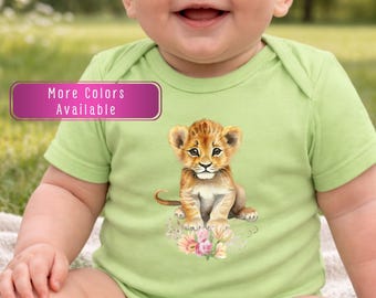 Cute Lion Baby Bodysuit with name, Safari baby shirt, South African romper, Jungle animal Outfit, Zoo animal Baby Clothes, South Africa Baby