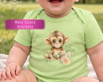 Cute Monkey Baby Bodysuit, Safari animal baby shirt, South African baby tee, Jungle Monkey Outfit, Monkey Baby Clothes Shower Gift