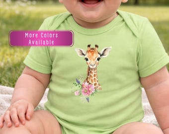 Cute Giraffe Baby Bodysuit with name, Safari baby shirt, South African romper, Jungle animal Outfit, Zoo animal Baby Clothes, Little giraffe