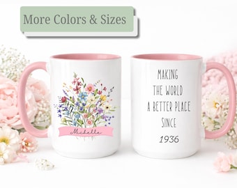 Personalized 90th Birthday Mug, Custom Turning 90 Gift for Her, Ninety Years Loved Coffee Cup, Custom Name Birthday Mug
