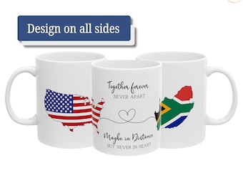South Africa to USA Map Mug, South Africa Home Coffee Mug, South African Moving Gift, USA Long Distance Gift, South Africa Cup
