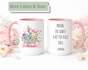 Custom 65th Birthday Mug for Her, Personalized 65 Coffee Cup, Sixty-Fifth Birthday Gift, Making the world better since