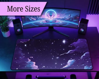 Anime Desk Mat XL, Lofi Aesthetic Mouse Pad, Starry Sky Cloud Deskmat, Kawaii Gaming Desk Pad, Large Cute Desk Mat
