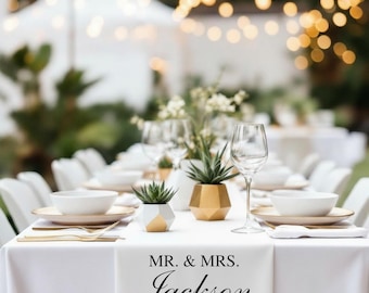 Wedding Table Runner, Cake Table banner, Sweetheart table sign, Personalized Last Name Sign, Custom Wedding Banner, Wedding Reception Decor