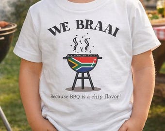We Braai Kids Shirt, South African Braai Children’s T-Shirt, SA BBQ Shirt, Funny South Africa Gift for Kids, Braai Culture Clothing