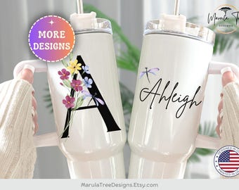 Personalized Initial Tumbler 40oz with handle, Name Tumbler, Custom Name Gift for coffee lover, Monogram Tumbler, Bridesmaid proposal Cup
