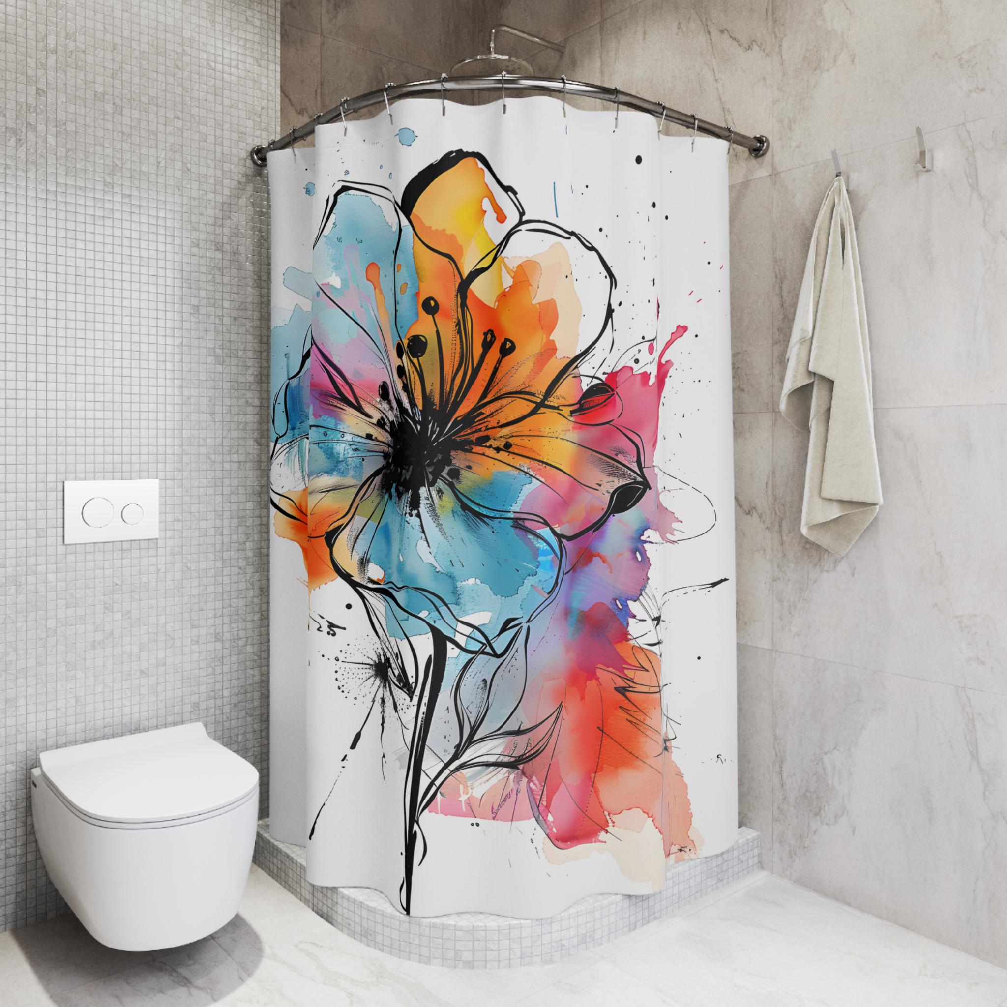 Watercolor Floral Shower Curtain Modern, Abstract Botanical Shower