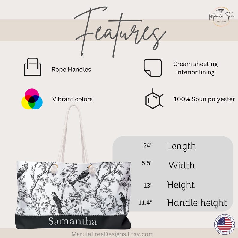 Pode incluir: Bolsa tote com um design de p&aacute;ssaros e flores em preto e branco. Possui al&ccedil;as de corda e forro interno de tecido creme. A bolsa tem 61 cm de comprimento, 14 cm de largura, 33 cm de altura e a altura da al&ccedil;a &eacute; de 29 cm. Feito de 100% poli&eacute;ster fiado.