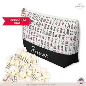 Personalized Mahjong Bag with Name, Custom Mah jong Zipper Pouch, Mahjong Game Tile Bag, Mahjong Gift, Mahjong Lover, Mahj Accessories