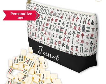 Personalized Mahjong Bag with Name, Custom Mah jong Zipper Pouch, Mahjong Game Tile Bag, Mahjong Gift, Mahjong Lover, Mahj Accessories