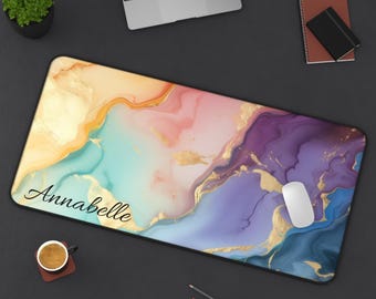 Personalized Desk Mat Mouse Pad with Name – Abstract Modern Large Office Desk Mat – Colorful Gaming & Work Mousepad – Custom Desk Decor