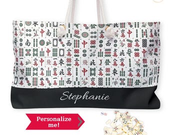 Personalized Mahjong Tote Bag, Mahj storage bag, Carry all Mahjong game night bag, Custom Mahj name bag with initials, Mahjong gift idea