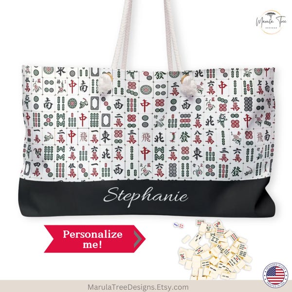 Bolsa de mano de Mahjong personalizada, bolsa de almacenamiento de Mahjong, bolsa para llevar todas las noches de juego de Mahjong, bolsa de nombre de Mahj personalizada con iniciales, idea de regalo de Mahjong