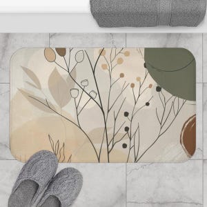Minimalist Boho Shower Curtain, Natural Boho botanical lines shapes shower curtain, Sage green retro curtain, Creamy beige shower curtain image 8