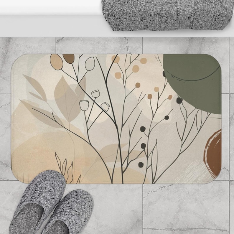 Minimalist Boho Shower Curtain, Natural Boho botanical lines shapes shower curtain, Sage green retro curtain, Creamy beige shower curtain image 8