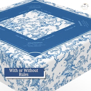Chinoiserie Mahjong Tablecloth with Rules, Blue Mahjong Tablecloth with Directions, Mahjong Tablecloth for Beginners, Chinese Pattern Mahj