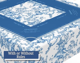 Mantel de Mahjong Chinoiserie con Reglas, Mantel de Mahjong Azul con Instrucciones, Mantel de Mahjong para Principiantes, Mahj con Patrón Chino
