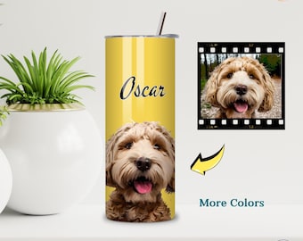 Personalized Pet portrait Tumbler, Custom Pet Photo with Name Travel Mug, Dog Tumbler, Cat Tumbler, Pet owner photo gift, Pet Picture Cup