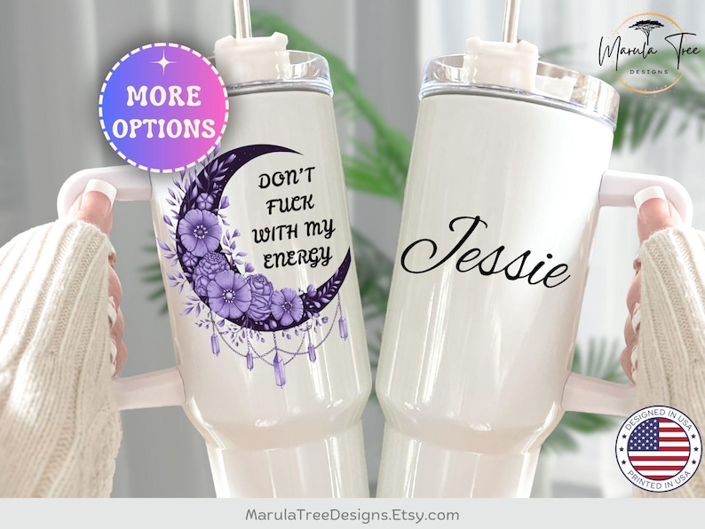 Don't Fu*k with my Energy Moon Tumbler 40oz with handle Personalized Witchy Gifts Witch Mug Custom  witchie witchy witch tumbler with name