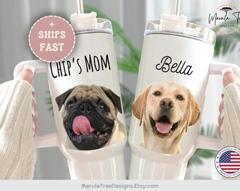 Custom Dog Portrait Tumbler 40oz Personalized Pet Tumbler Mug Dog Coffee Tumbler Cup Personalized Dog Mama Gift Dog Memorial Cup