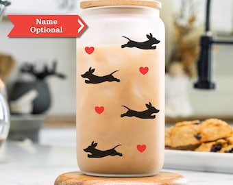 Personalized Dachshund Glass Tumbler, Doxie Iced Coffee Cup, Wiener Dog Gift, Dog Mom Glass Can, Dog Dad Gift, Dachshund Lover