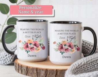 70th Birthday Mug, Flower 70th Birthday Mug, Making The World A Better Place Since 1956 Mug, Gift for 70th Birthday for women, Seventy Cup
