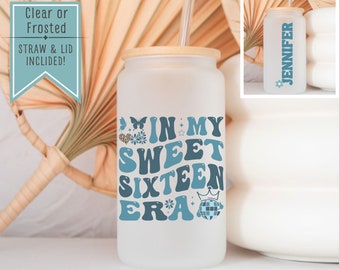 In My Sweet Sixteen Era Ice Coffee Cup, 16th Birthday Gift For Girl, Sweet 16 Glass Cup, 16th Birthday Gift, Sweet Sixteen Era Cup For Her,