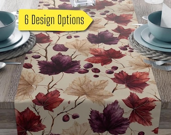 Fall maple leaf Table Runner, Burgundy autumn table setting, Rustic Thanksgiving Table, Fall leaves cloth napkins set, Fall leaves runner
