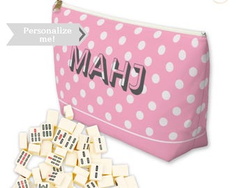 Mahjong Bag, Game Tile Bag, Personalized Game Bag, Mahjong tile storage, Bam Crack Dot Bag, Token Bag, Mahjong Pouch, Cute Pink Mahj bag