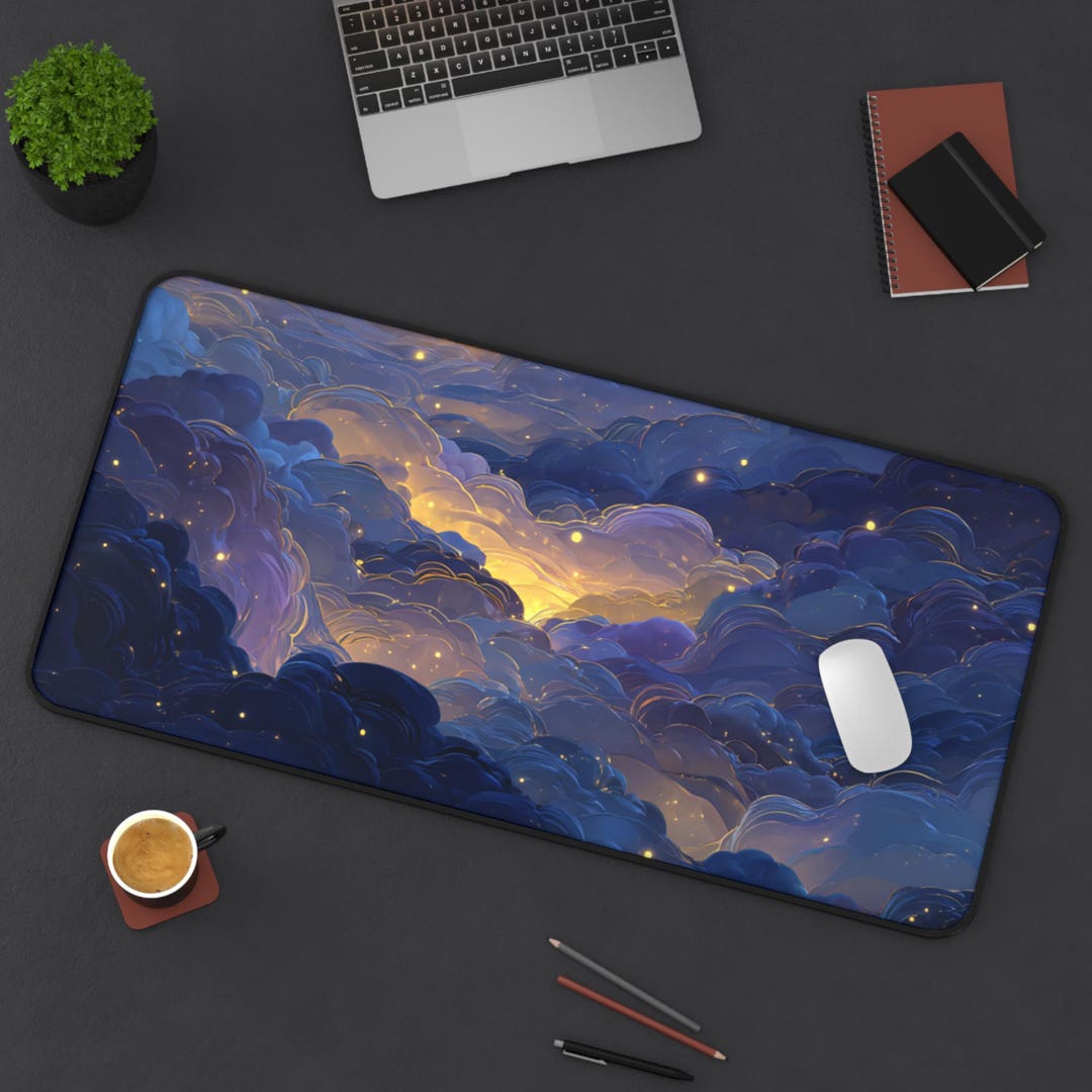 Lofi Kawaii Blue Sky Desk Mat - Pastel Cloud Mouse Pad – Cute Aesthetic ...