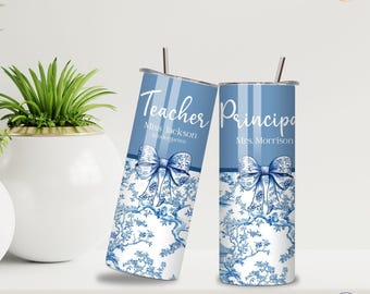 Chinoiserie Tumbler for Teacher Personalized, Custom Teacher Name Tumbler, Teacher Appreciation Gift for School Teacher, Principal Tumbler