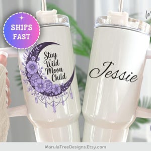 Vaso MoonChild de 40 oz con asa, regalo de bruja personalizado, taza de bruja, vaso de bruja personalizado con nombre, vaso espiritual
